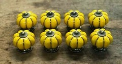 Set of 8 YELLOW ENAMEL PULL Drawer Cabinet Knob Porcelain Handle Screws Included