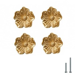 4 PCS Gold Solid Brass Flower Designed Kitchen Cabinet Drawer Knobs Pulls
