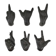 Zeckos Set of 6 Black Cast Iron Hand Cabinet Knobs – Rustic Drawer Pulls, Unique
