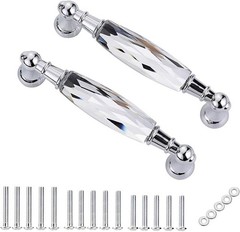 Pack of 2 Crystal Cabinet Handles Pulls, Chrome Silver Glass Handle Decorative D