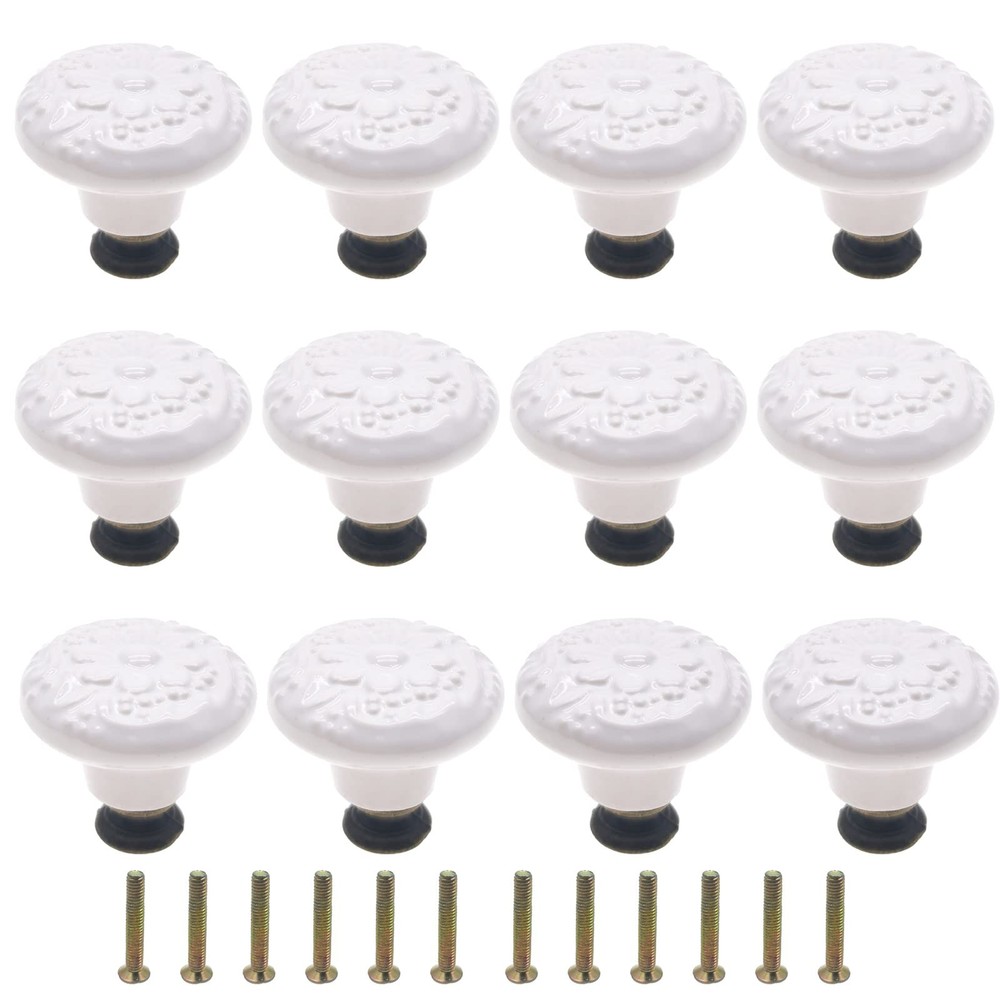 M MIMHOOY 12Pcs White Ceramic Cabinet Knobs Floral Dresser Drawer Knobs with …