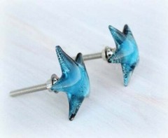 1 Starfish Blue Iridescent Glass Knob Cabinet Drawer Pulls Handle Beach Nautical
