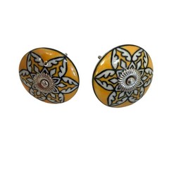 Unbranded Ceramic Drawer Pulls Unisex 2 1/4″ Yellow Floral Mandala Boho 2pc Set