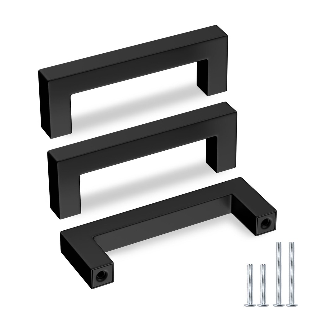 5 PCS 33/4in 96mm Black Square Bar Cabinet Drawer Pull Handles Stainless
