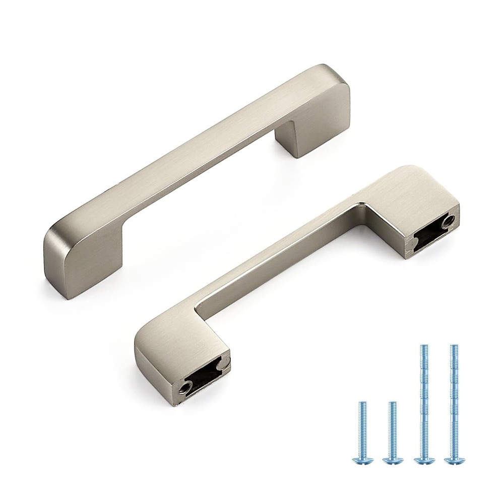 Brushed Nickel Cabinet Pulls 3-3/4 Inch Hole Spacing Wide Base Kitchen Cabine…