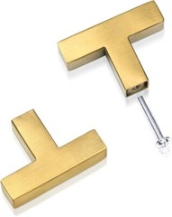 Brushed Brass 2 Inch Cabinet Drawer Pull Handles T Shaped Knob Lot Of 10