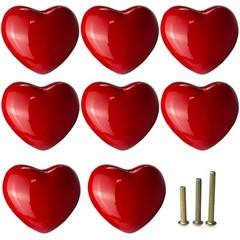 8 Pack Red Heart Ceramic Knobs Decorative Drawer Pulls for Dressers & Cabinets