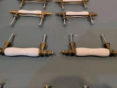 Lot of 10 Vintage Brass White Ceramic Drawer Pulls – USED (LOT 2)