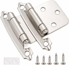 5 Pairs Brushed Nickel Kitchen Cabinet Hinges, Self-Closing, 1/2″ Overlay