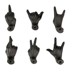 Zeckos Set of 6 Black Cast Iron Hand Cabinet Knobs – Rustic Drawer Pulls, Unique