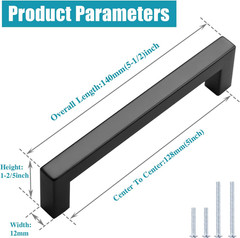 6 Pack 5 in Matte Black Kitchen Cabinet Door Handles – Stainless Steel Drawer Dr