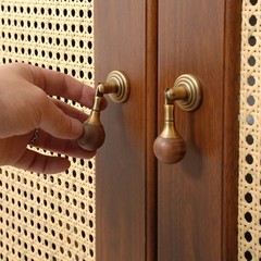 Vintage Handmade Round Knob – Solid Walnut & Brass Pull for Cabinet Drawer