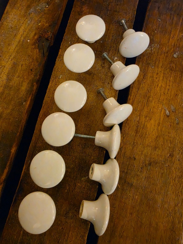 Vintage Mid Century White Porcelain Cabinet Drawer Knobs Pull lot of 12 Matching