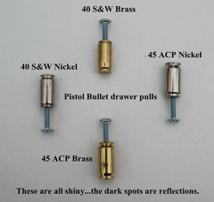 Hand Crafted Pistol Bullet drawer pulls in 40 S&W or 45 ACP