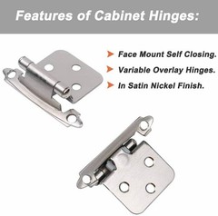 Overlay Kitchen Cabinet Hinges Satin Brushed Nickel Flush Mount w/Screws LOT