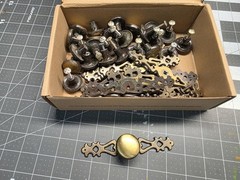 Vintage Lot Of 21+ Cast & Pressed Brass Knob Drawer Pulls 5″ Long 3/4″