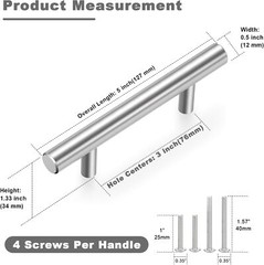 30 Pack Brushed Nickel Cabinet Handles 3 Inch Hole Center Drawer Pulls Stainless