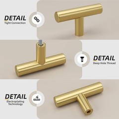 10 Pack Brushed Brass Gold Cabinet Knobs – Elegant T-Shaped Drawer Handles