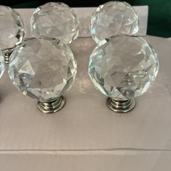 Set 6 Glass Crystal Cabinet Knob Drawer Pull ROUND Faceted NEW UNUSED 1.75”D 1.5