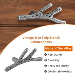 10pcs Silver Twig Drawer Pulls Handles, Zinc Alloy Rustic Cabinet Knobs Natures