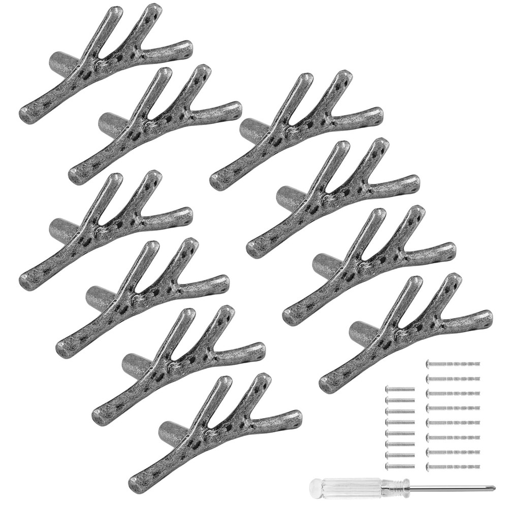10pcs Silver Twig Drawer Pulls Handles, Zinc Alloy Rustic Cabinet Knobs Natures