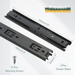 2Pcs 10×1.7 Inch Drawer Slide Steel Side Mounted Rail with Mounting Screw Black