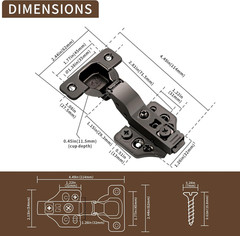 4 Pack Inset Overlay Soft Close Cabinet Hinges 105° Frameless 3 Way Adjustable S