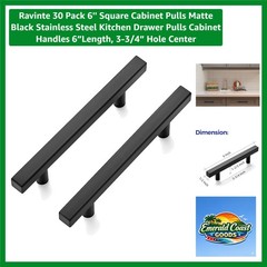 Durable 30 Count 6” Square Pulls in Matte Black Stainless Steel for Cabinets