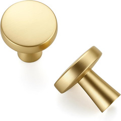 Ravinte 5 Pack Brushed Brass Cabinet Knobs Mini Round Knobs Single Hole Solid Dr