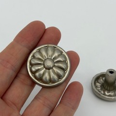 Flower Round Silver Metal Cabinet Knob Set of 2 Boho Cottage Core Kitchen Decor