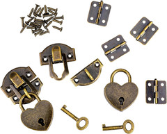 2 Set Antique Bronze Hasp Latch 27X30Mm Mini Box Hinges with Keys and Screws