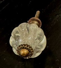 Scalloped Heavy Clear Glass Antique-Brass Knob Cabinet Pull Furniture Hardware