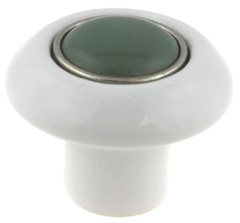(5 Pack) 1-1/2 inch Chrome Insert Ceramic Knob White and Sage