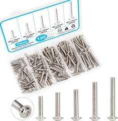 120 Pcs Cabinet Pulls Knobs Screws, M4×16/18/20/25/30mm, Machine Screws Pan W…