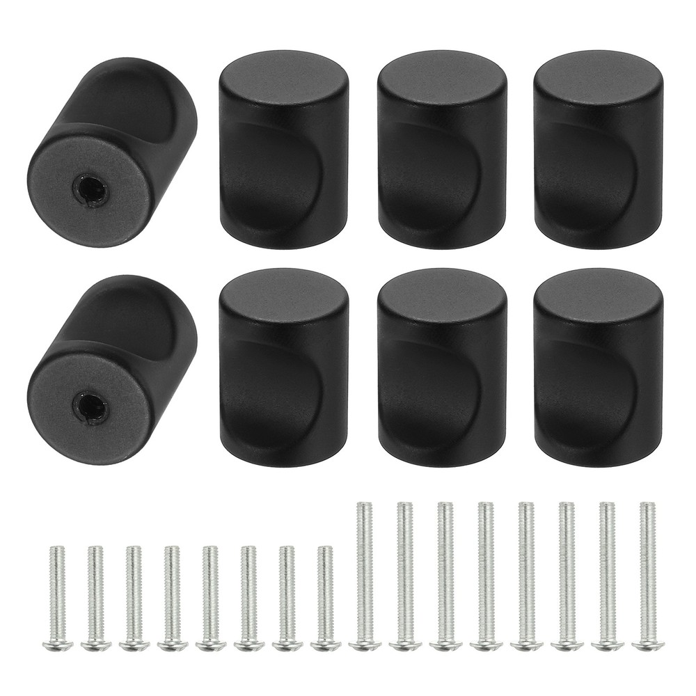 8 Pcs Cylindrical Aluminum Alloy Knobs, Single Hole Pull with Screw, 18mm Black
