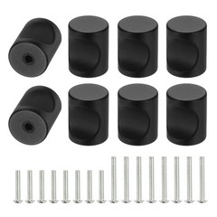 8 Pcs Cylindrical Aluminum Alloy Knobs, Single Hole Pull with Screw, 18mm Black