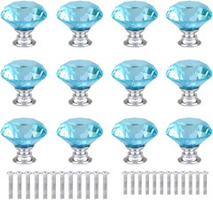 12 Pcs 30mm Diamond Shape Crystal Glass Cabinet Knobs with Screws Drawer Knob Pu