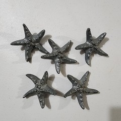 5 Starfish Drawer Pulls Cast Metal Silver Pewter Coastal Nautical Cabinet Knobs