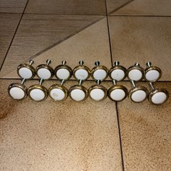 16-Qty Brass and White Ceramic Porcelain Drawer Pull Cabinet Knob 1.20” Diameter