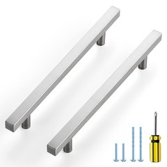 Brushed Nickel Cabinet Handles 15 Pack 6-3/10 Inch Square Pulls Silver