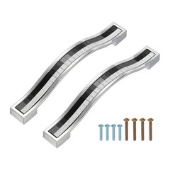Crystal Glass Drawer Cabinet Pulls Black/Silver (5″ Hole Centers 2 Pack),