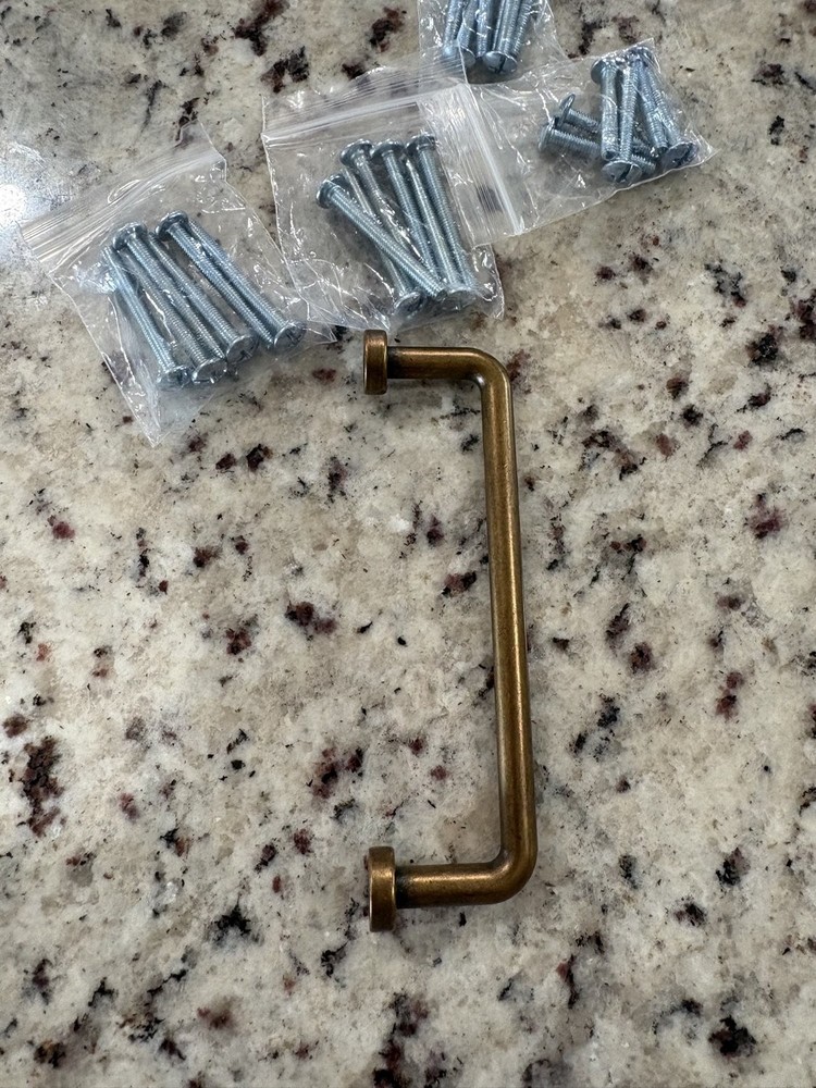 Lot of 6 Cabinet Drawer Bar Pulls Antique Brass Fluted Round Bases Hardware