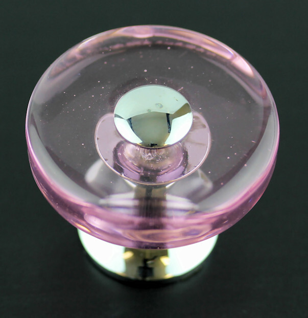 (5 Pack) 1-3/8 inch Glass Disk Knob Pink with Chrome Base