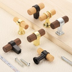 4Pcs 1.57″x0.71″ T-Bar Wooden Drawer Pulls with Silver Base Beech
