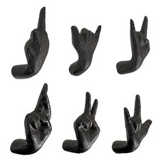 Zeckos Set of 6 Black Cast Iron Hand Cabinet Knobs – Rustic Drawer Pulls, Unique