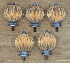 VINTAGE LOT OF 5 PUMPKIN GLASS KNOBS CABINET DRAWER HANDLES – 1 CHIP ON BASE