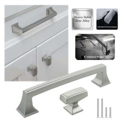 Solid Brushed Nickel Square Cabinet Pulls Knobs Handles Kitchen Bathroom Drawers