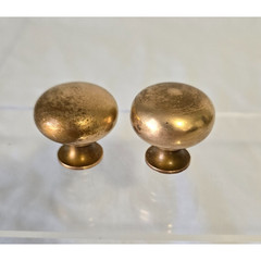 Lot of 2 Vintage Solid Brass Door Drawer Cabinet Round Knob Pulls 1 1/4″