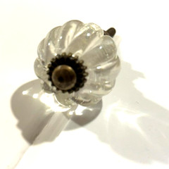 Scalloped Heavy Clear Glass Antique-Brass Knob Cabinet Pull Furniture Hardware