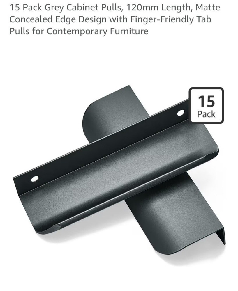 15 Pack Grey Matte Modern Drawer Pull 120mm Length 96mm Center Finger Tab